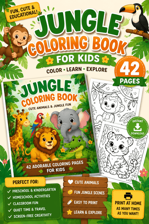 42 Jungle Animals Coloring Pages Printable PDF, Animal Coloring Book for Kids, Cute Wild Animals, Instant Download - Mashiro's Mashup