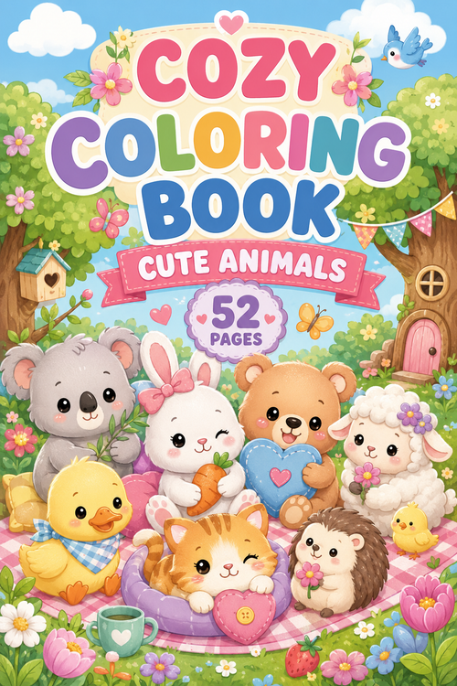 52 Cozy Animal Coloring Pages Printable PDF, Cute Animal Coloring Book for Kids, Kawaii Animals, Instant Download - Mashiro's Mashup