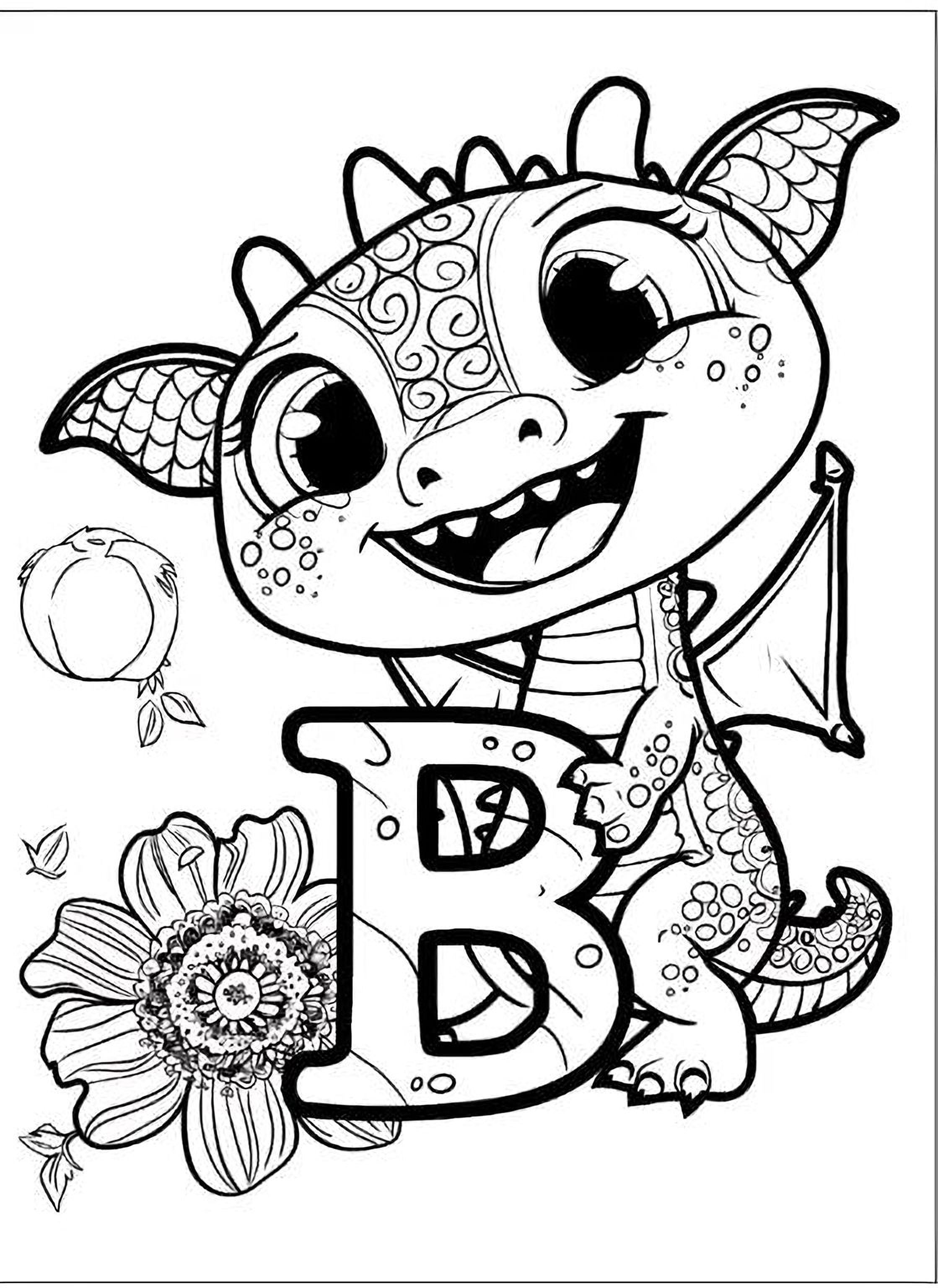 Dragon Alphabet Coloring - Educational Numbers & Printable Fantasy Learning Pages - Mashiro's Mashup