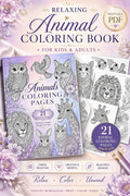 Animal Coloring Pages Printable PDF - Detailed Designs for Kids & Adults | Stress Relief - Mashiro's Mashup