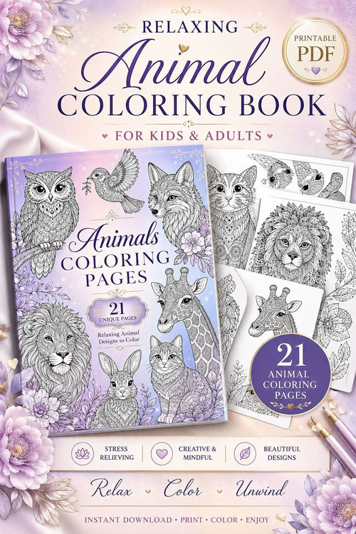 Animal Coloring Pages Printable PDF - Detailed Designs for Kids & Adults | Stress Relief - Mashiro's Mashup