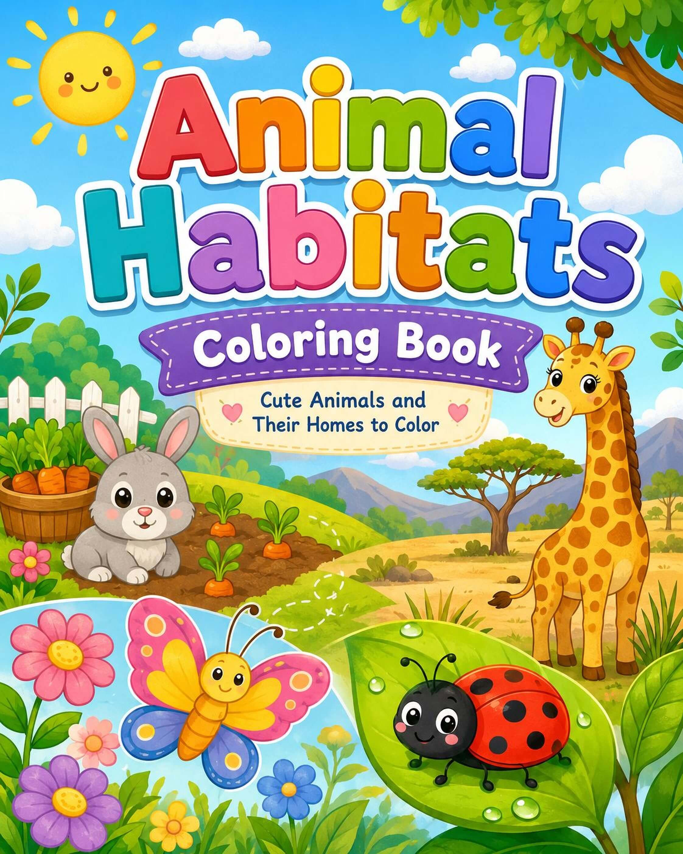 Animal Habitats Coloring Pages - Printable PDF Kids Animal Coloring Book, Learn Animals Homes - Mashiro's Mashup