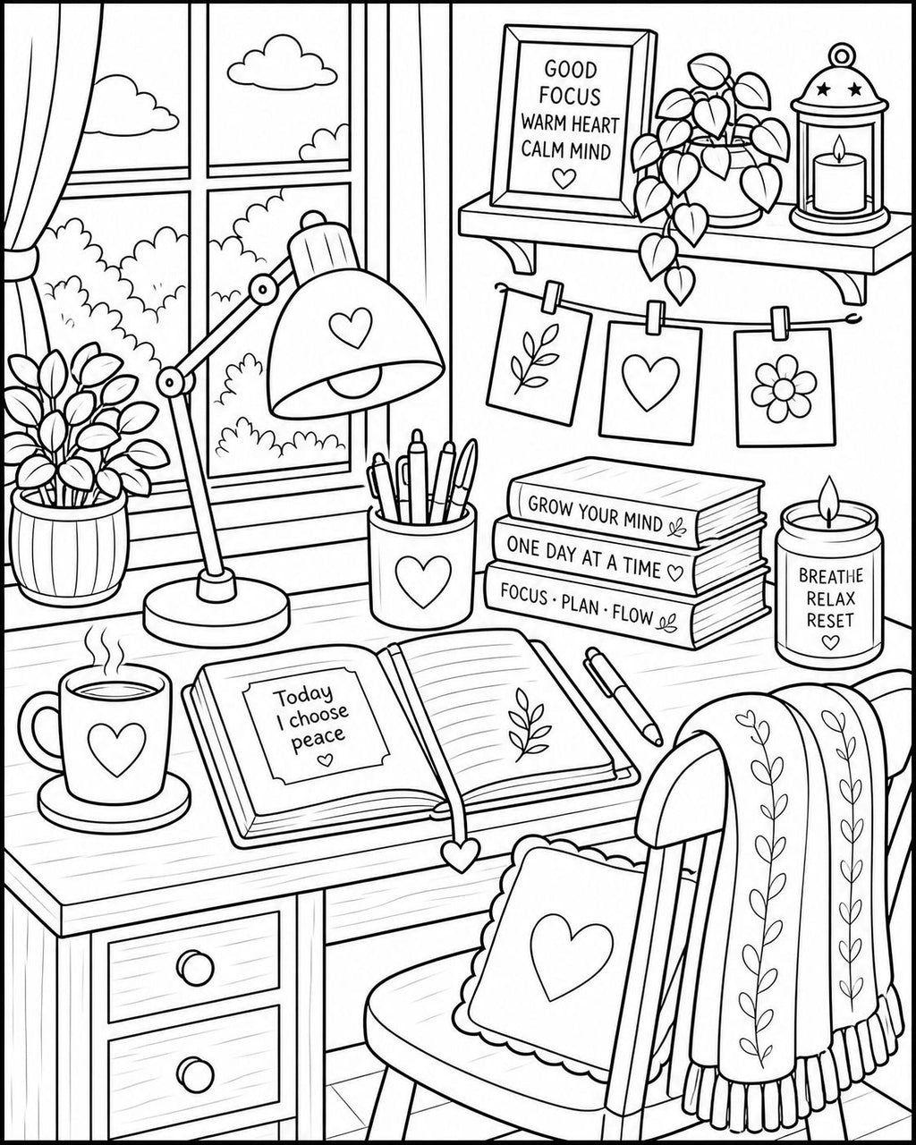 Cozy Coloring Book - Printable Bold Designs for Stress Relief & Self Care - Mashiro's Mashup
