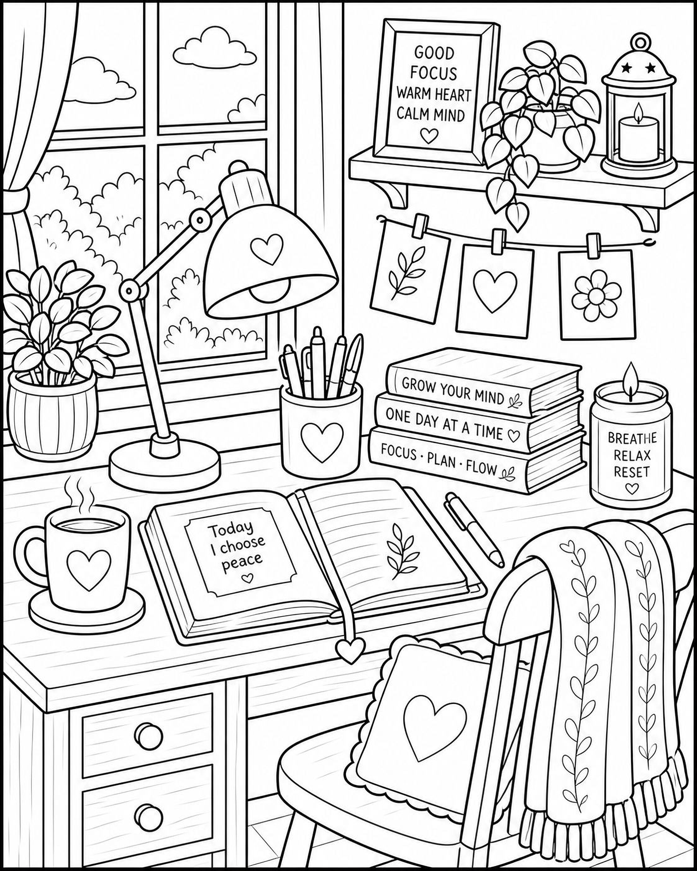 Cozy Coloring Book - Printable Bold Designs for Stress Relief & Self Care - Mashiro's Mashup