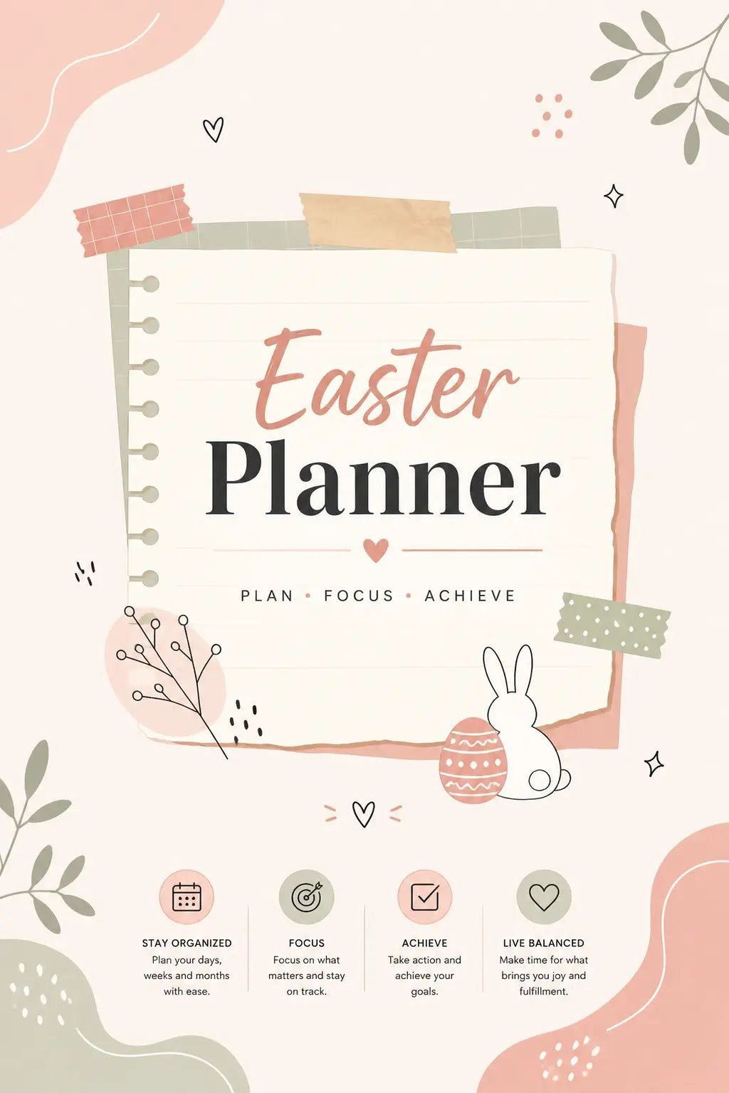 Easter Planner Notebook - Pastel Digital Planner for Daily Notes & Goal Tracking - Mashiro's Mashup