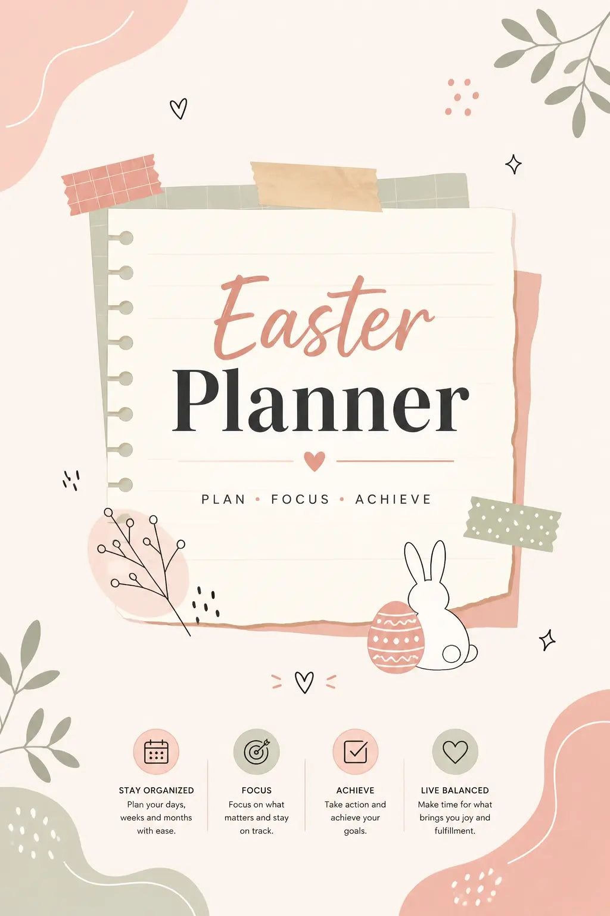 Easter Planner Notebook - Pastel Digital Planner for Daily Notes & Goal Tracking - Mashiro's Mashup