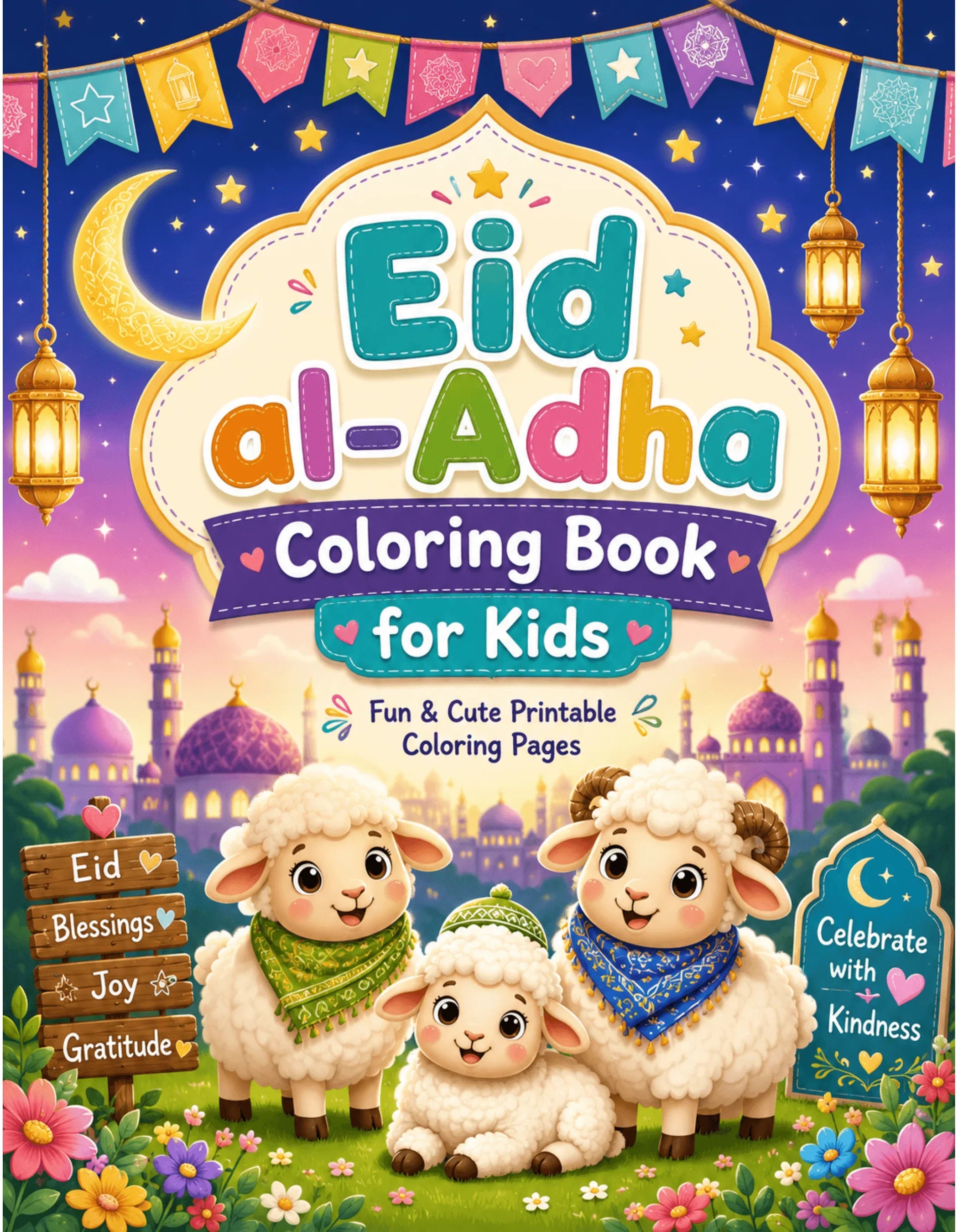 Eid al-Adha Coloring Book – Printable Kids Islamic Activity with Mosque, Lanterns & Sheep - Mashiro's Mashup