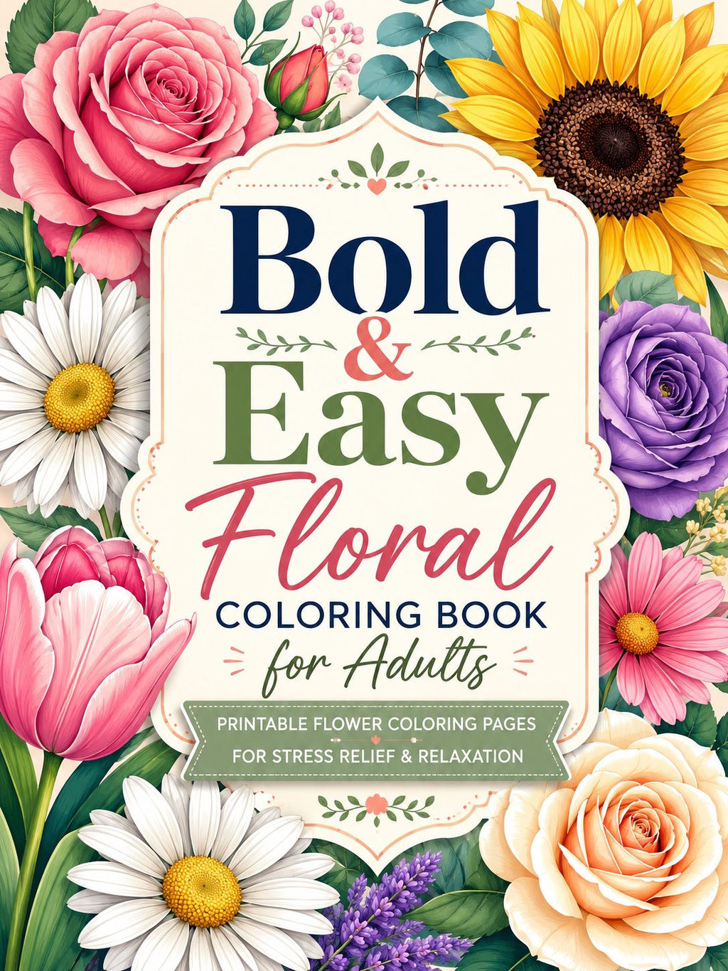 Floral Coloring Book – Easy Flower Designs | Printable Relaxation Pages - Mashiro's Mashup