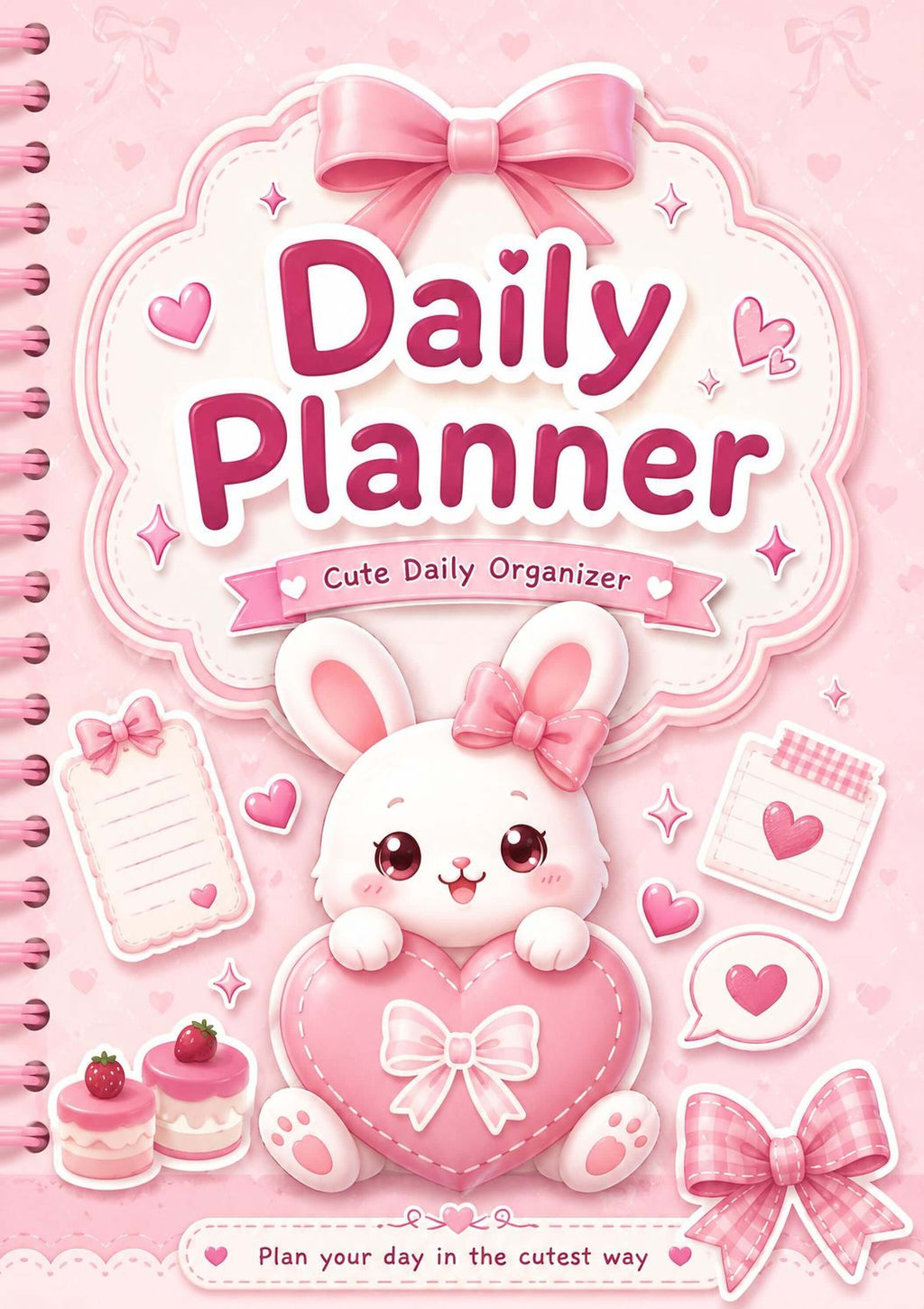 Kawaii Daily Planner - Pink Bunny Printable Planner PDF | 100 Organizer Pages - Mashiro's Mashup