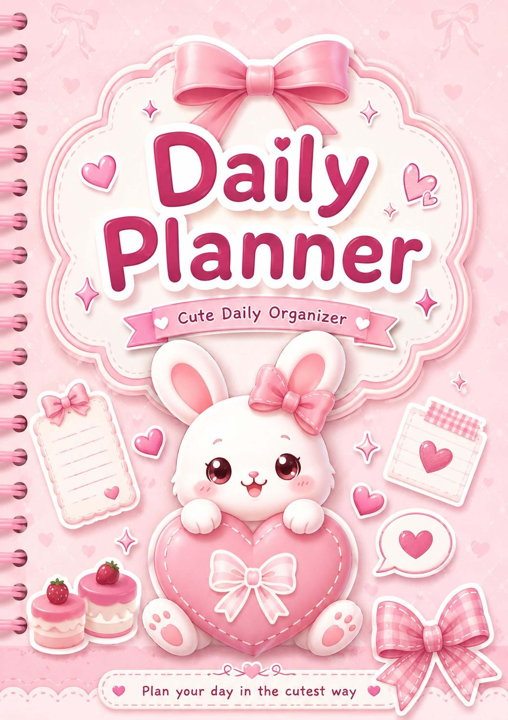 Kawaii Daily Planner - Pink Bunny Printable Planner PDF | 100 Organizer Pages - Mashiro's Mashup