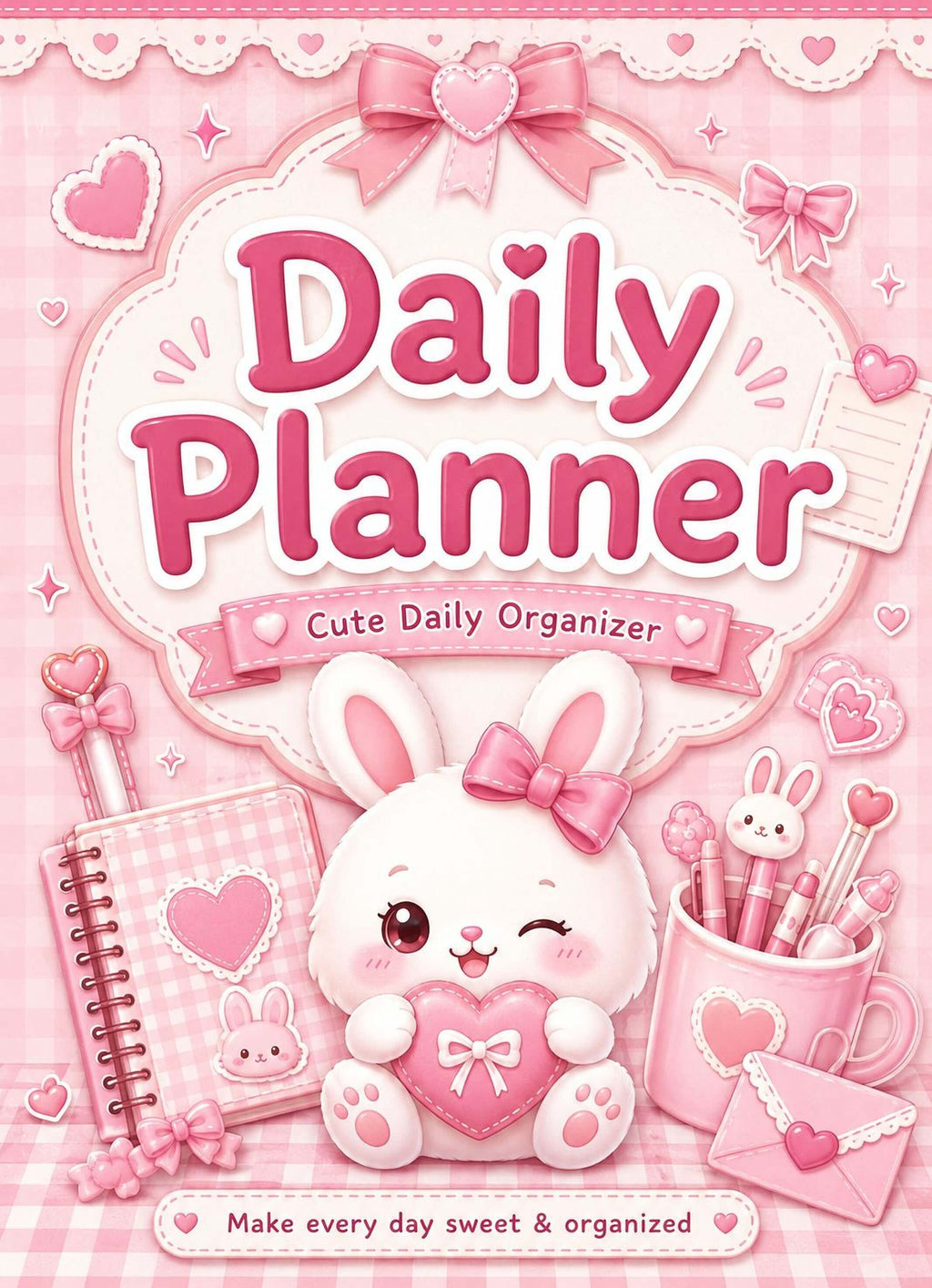 Kawaii Daily Planner - Pink Bunny Printable Planner PDF | 100 Organizer Pages - Mashiro's Mashup
