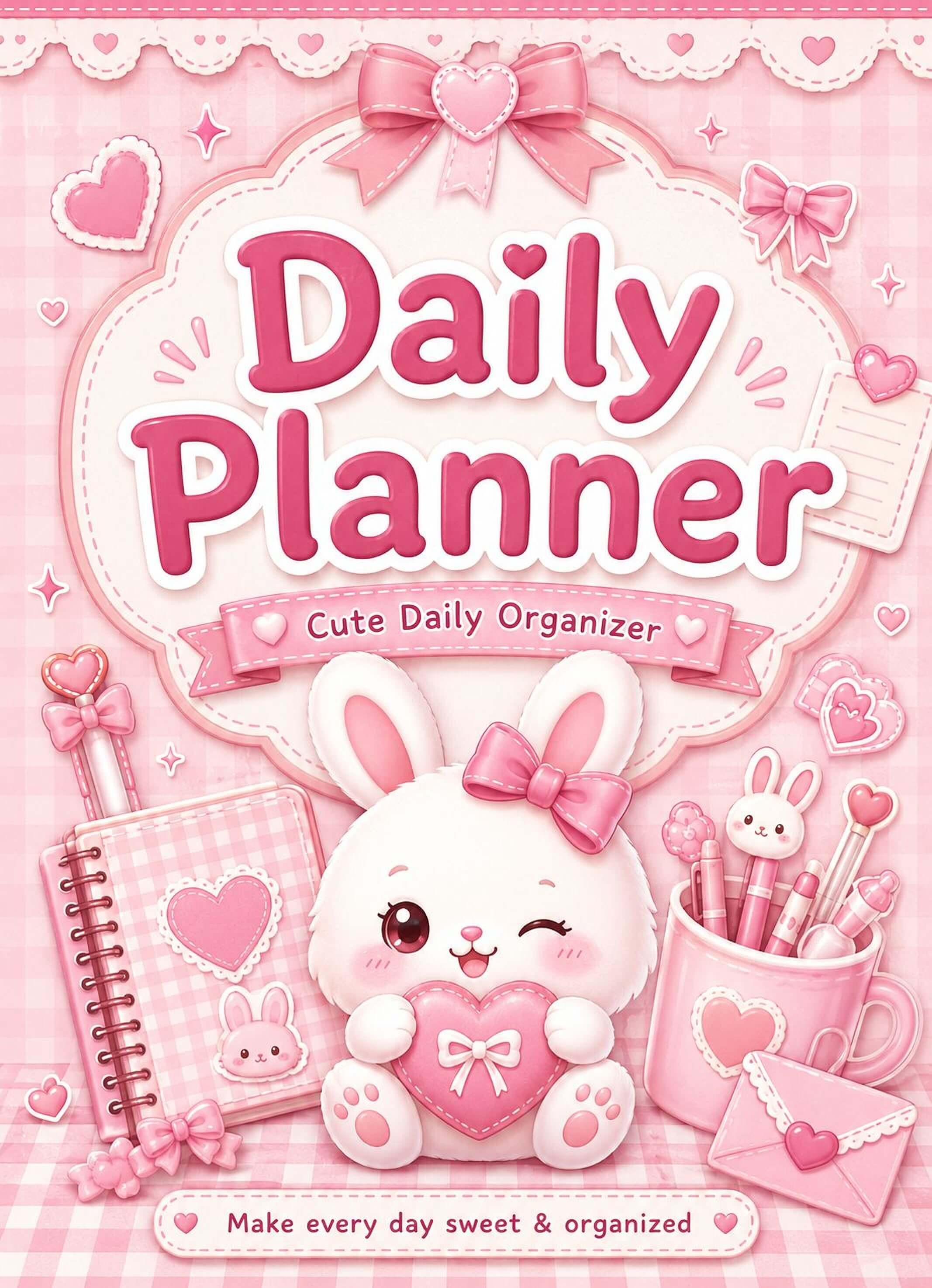 Kawaii Daily Planner - Pink Bunny Printable Planner PDF | 100 Organizer Pages - Mashiro's Mashup