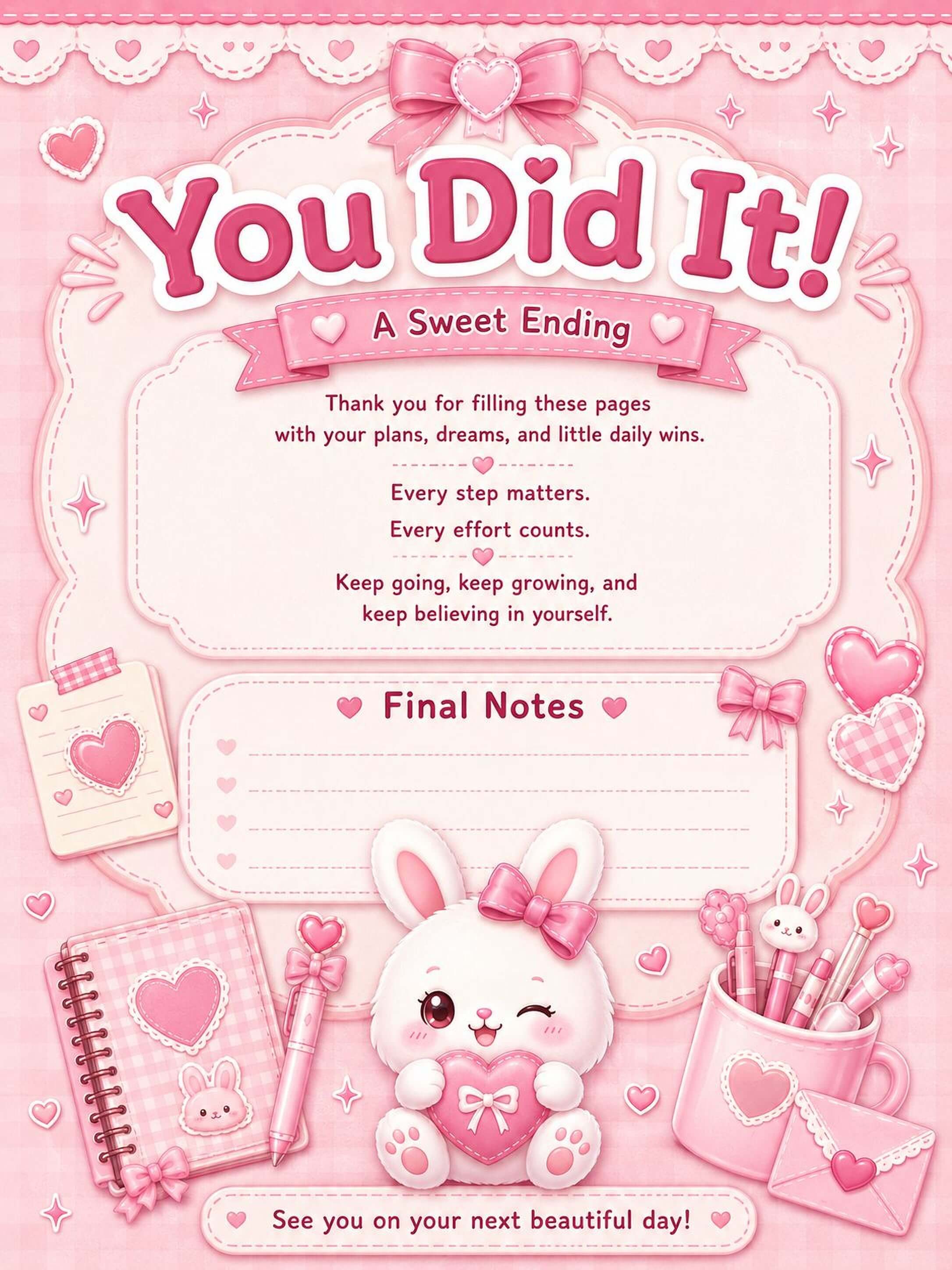 Kawaii Daily Planner - Pink Bunny Printable Planner PDF | 100 Organizer Pages - Mashiro's Mashup