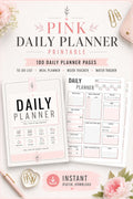 Pink Daily Planner - Printable Planner PDF | 100 Daily Organizer Pages & Meal Tracker - Mashiro's Mashup