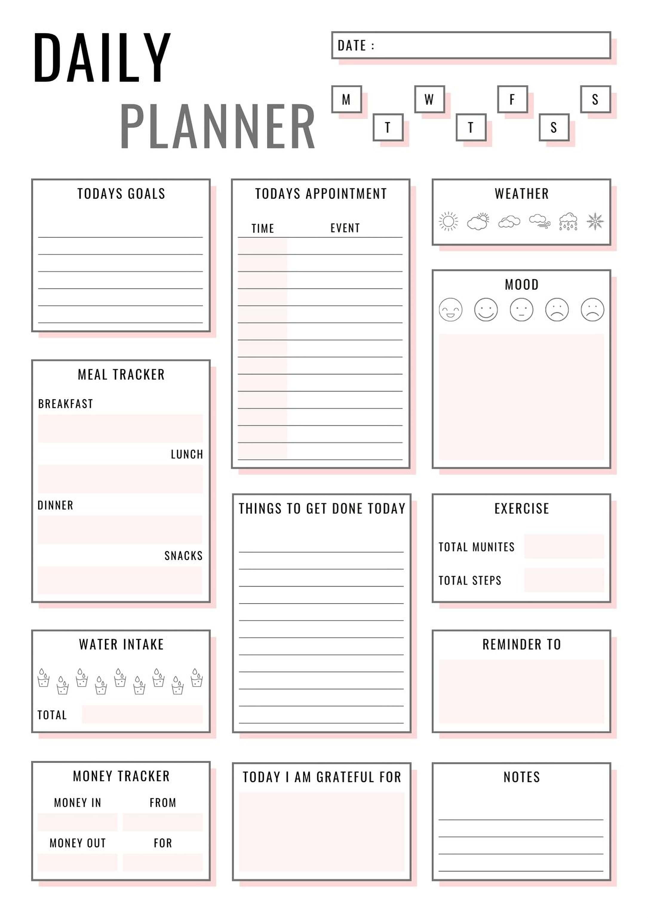 Pink Daily Planner - Printable Planner PDF | 100 Daily Organizer Pages & Meal Tracker - Mashiro's Mashup
