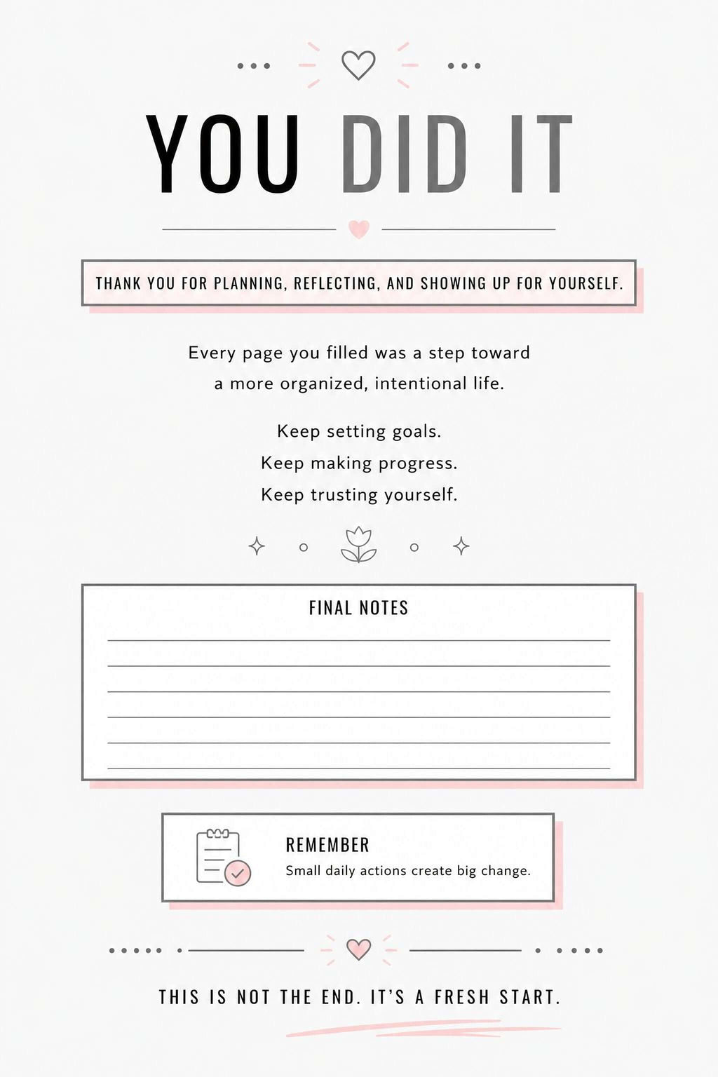 Pink Daily Planner - Printable Planner PDF | 100 Daily Organizer Pages & Meal Tracker - Mashiro's Mashup