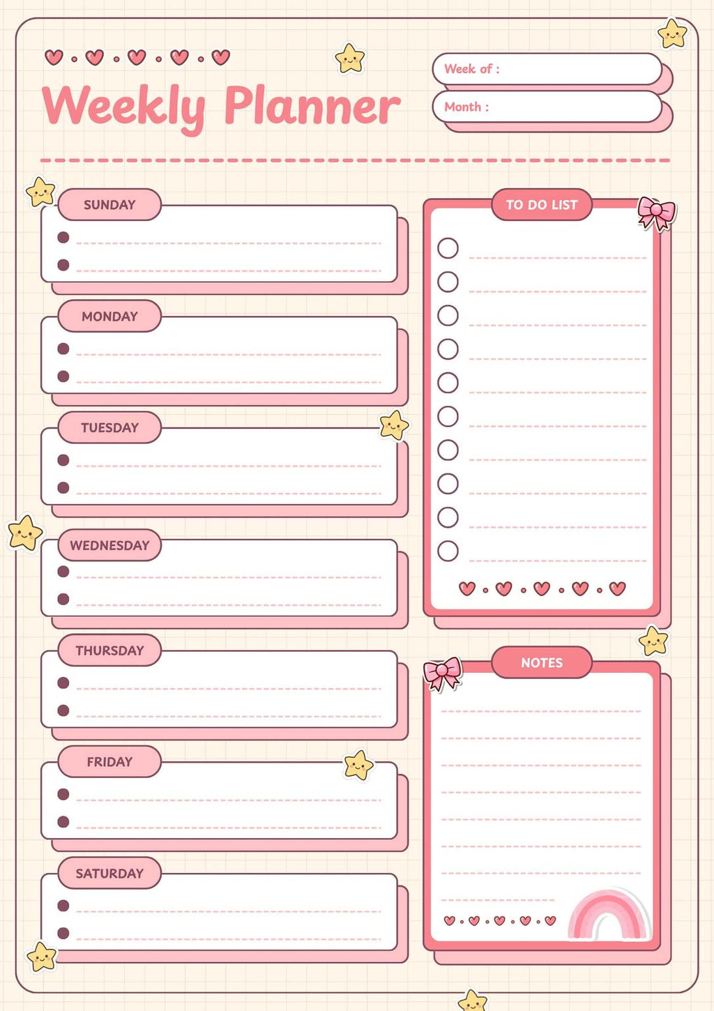Pink Kawaii Planner - Cute Weekly Organizer & Printable Planner PDF Download - Mashiro's Mashup