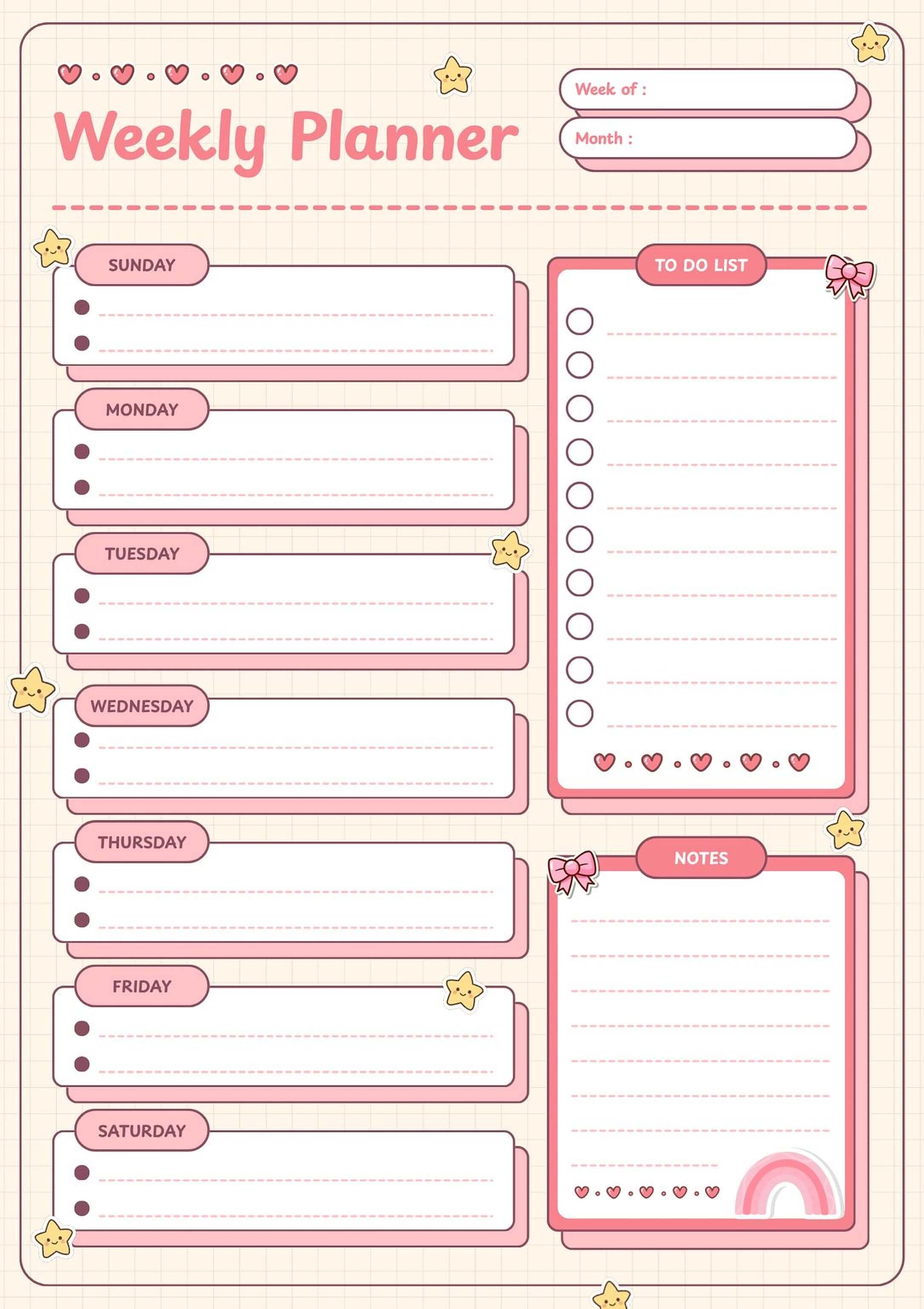 Pink Kawaii Planner - Cute Weekly Organizer & Printable Planner PDF Download - Mashiro's Mashup
