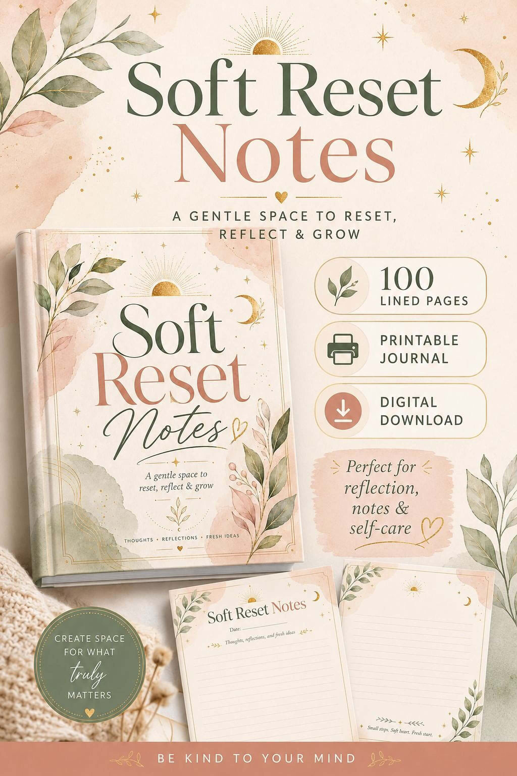 Printable Lined Journal – Digital Download with 100 Soft Reset Pages - Mashiro's Mashup