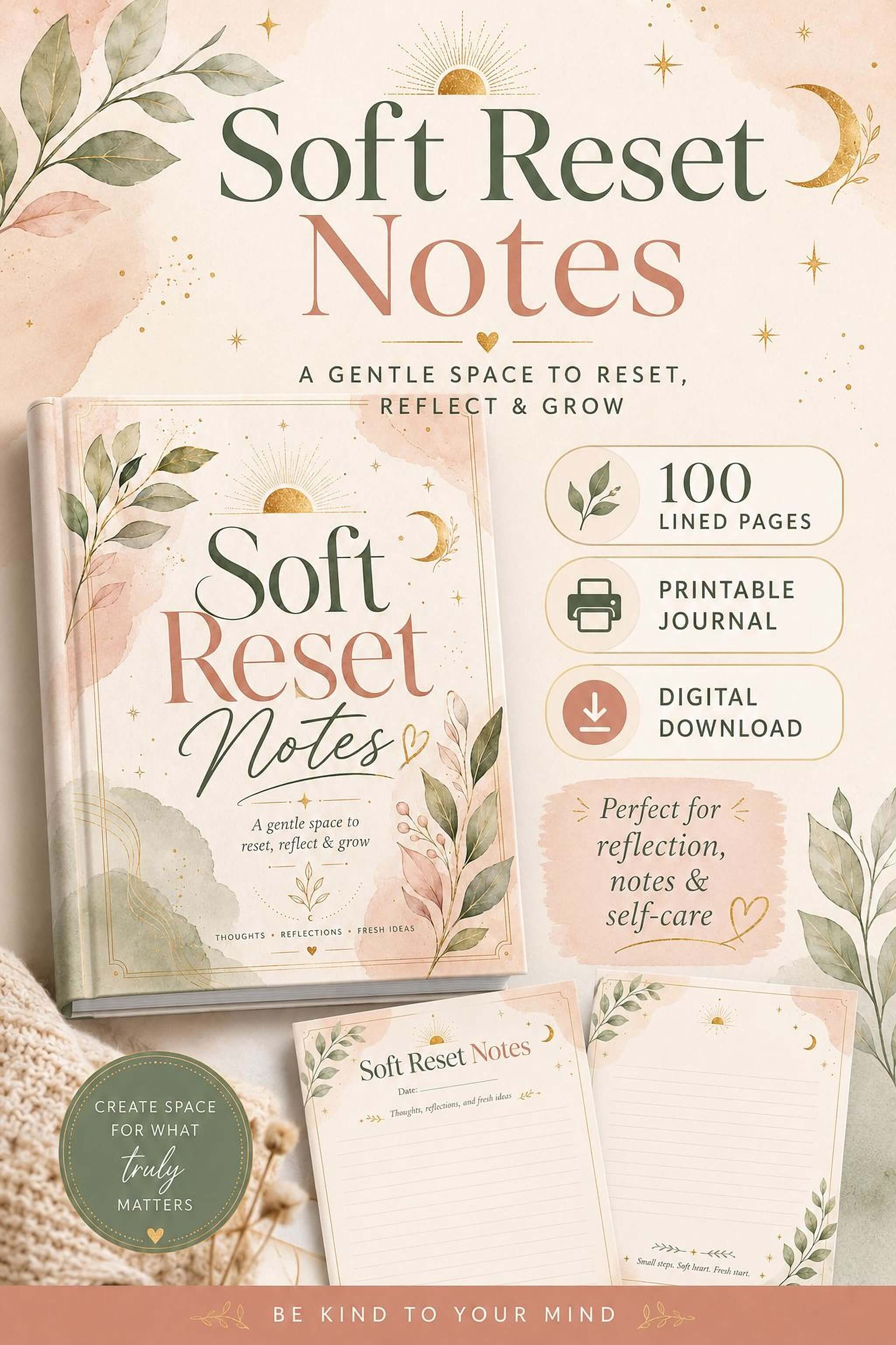 Printable Lined Journal – Digital Download with 100 Soft Reset Pages - Mashiro's Mashup