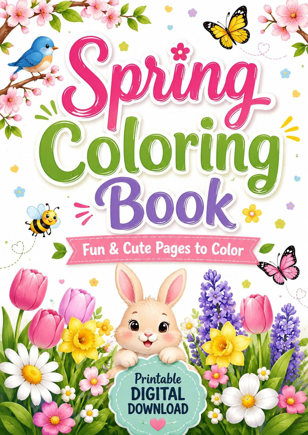 Spring Coloring Book - Printable Flower & Bunny Pages for Preschool Kids - Mashiro's Mashup