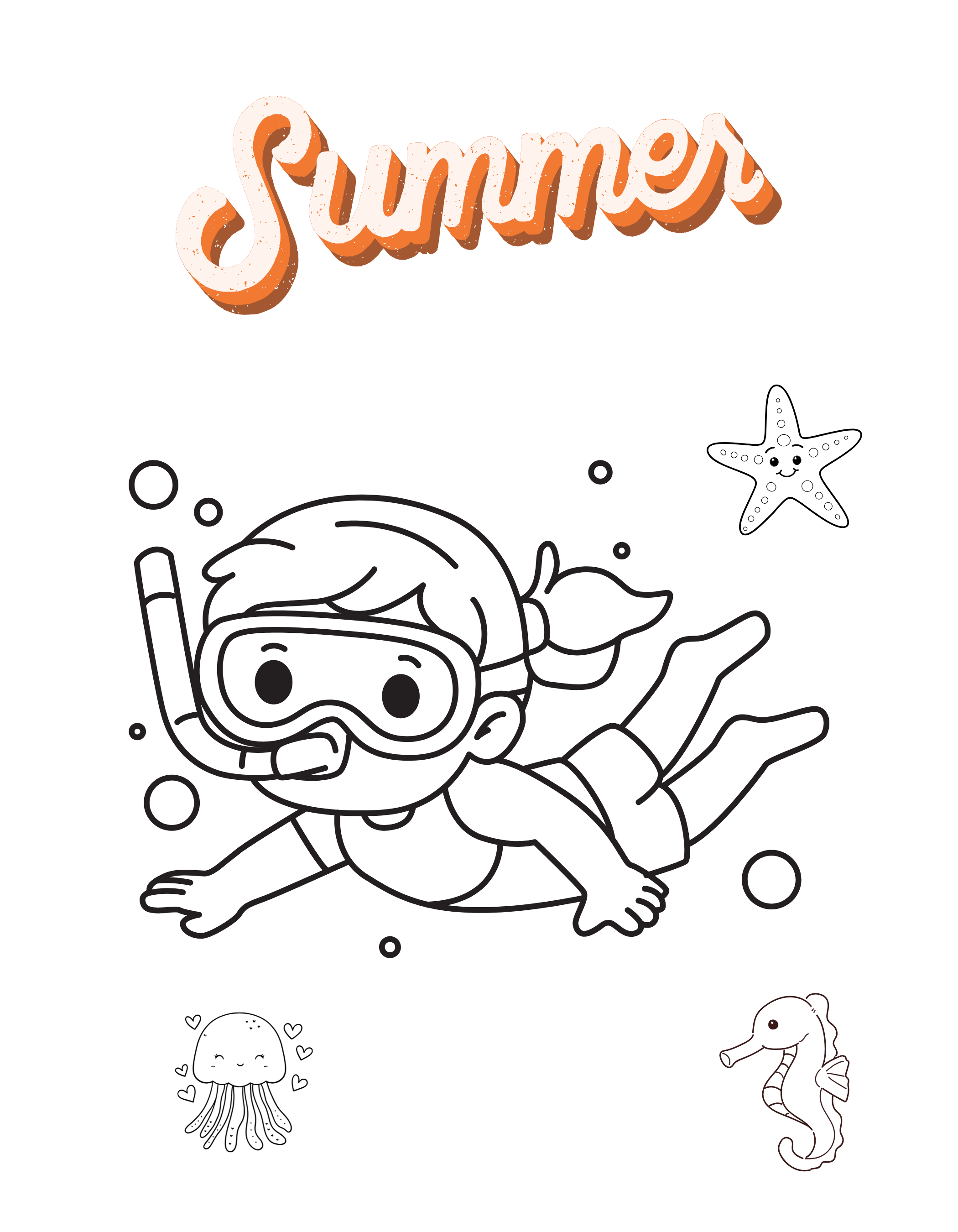 Summer Coloring Pages - Kids Printable Coloring Book PDF with Beach & Ocean Animals - Mashiro's Mashup