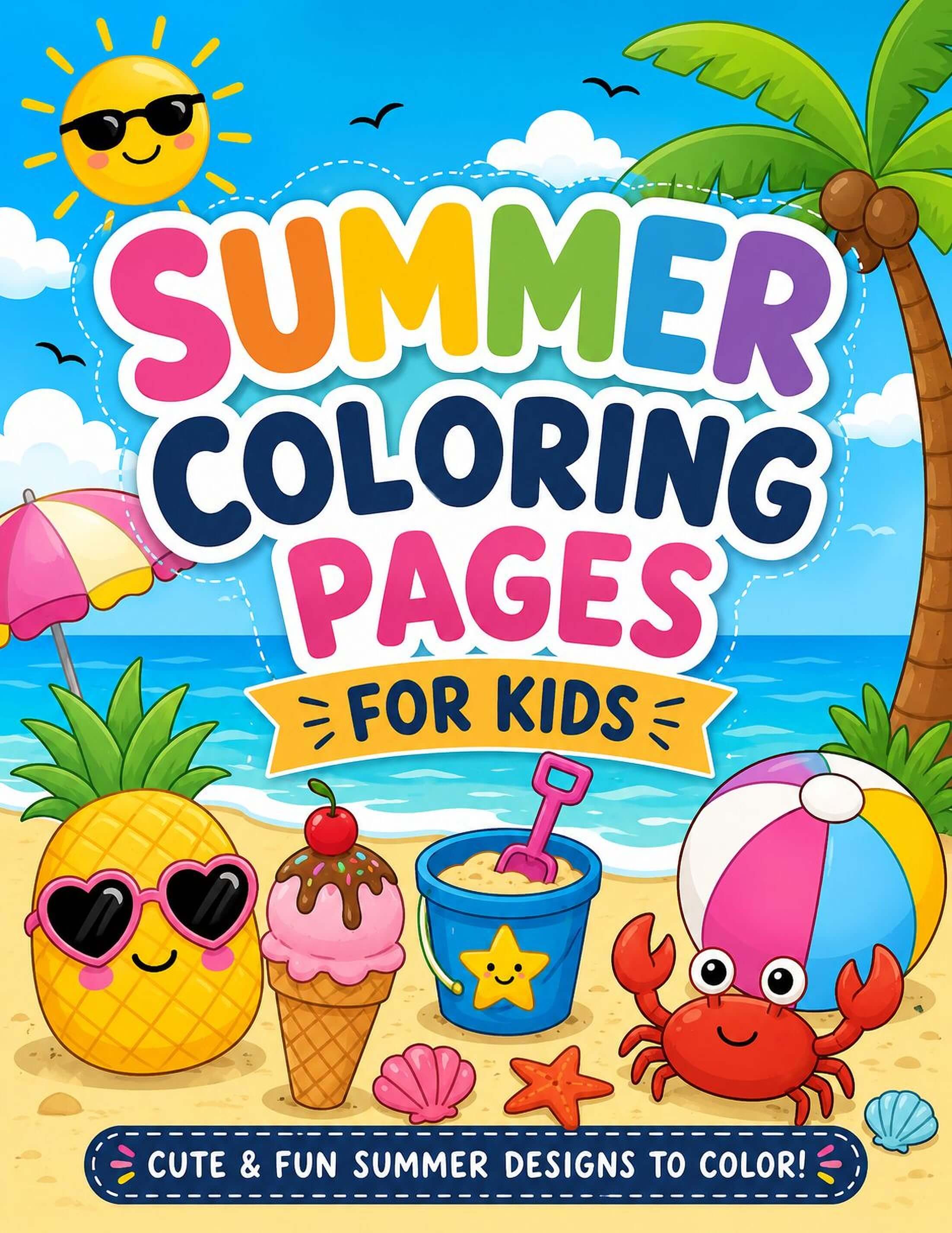 Summer Coloring Pages - Kids Printable Coloring Book PDF with Beach & Ocean Animals - Mashiro's Mashup
