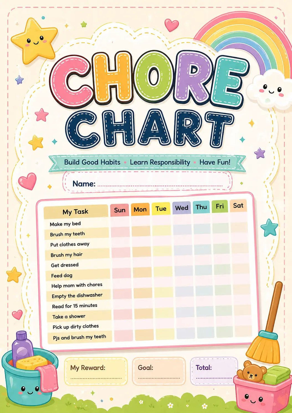 Kids Chore Chart - Daily Chore Tracker & Weekly Task Chart Printable PDF - Mashiro's Mashup