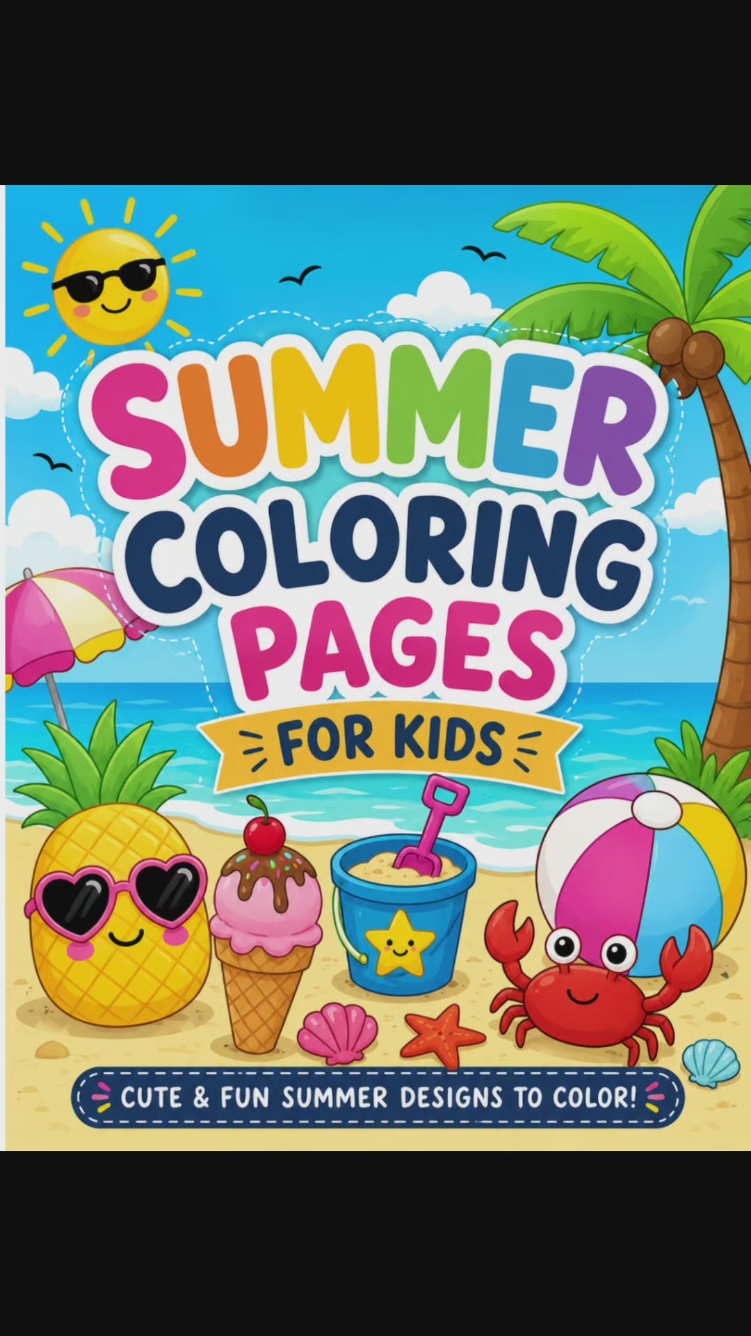 Malvorlagen für den Sommer – druckbares Malbuch für Kinder als PDF mit Strand- und Meerestieren