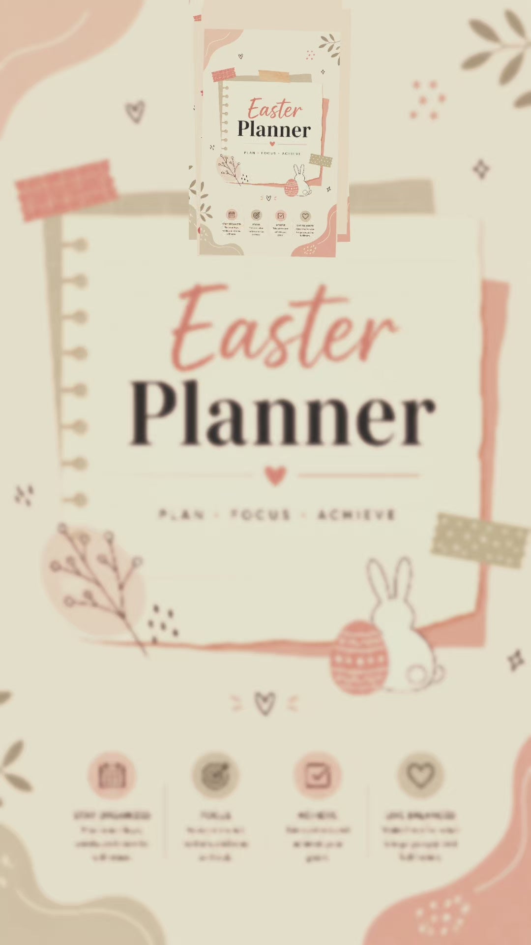 Easter Planner Notebook - Pastel Digital Planner for Daily Notes & Goal Tracking