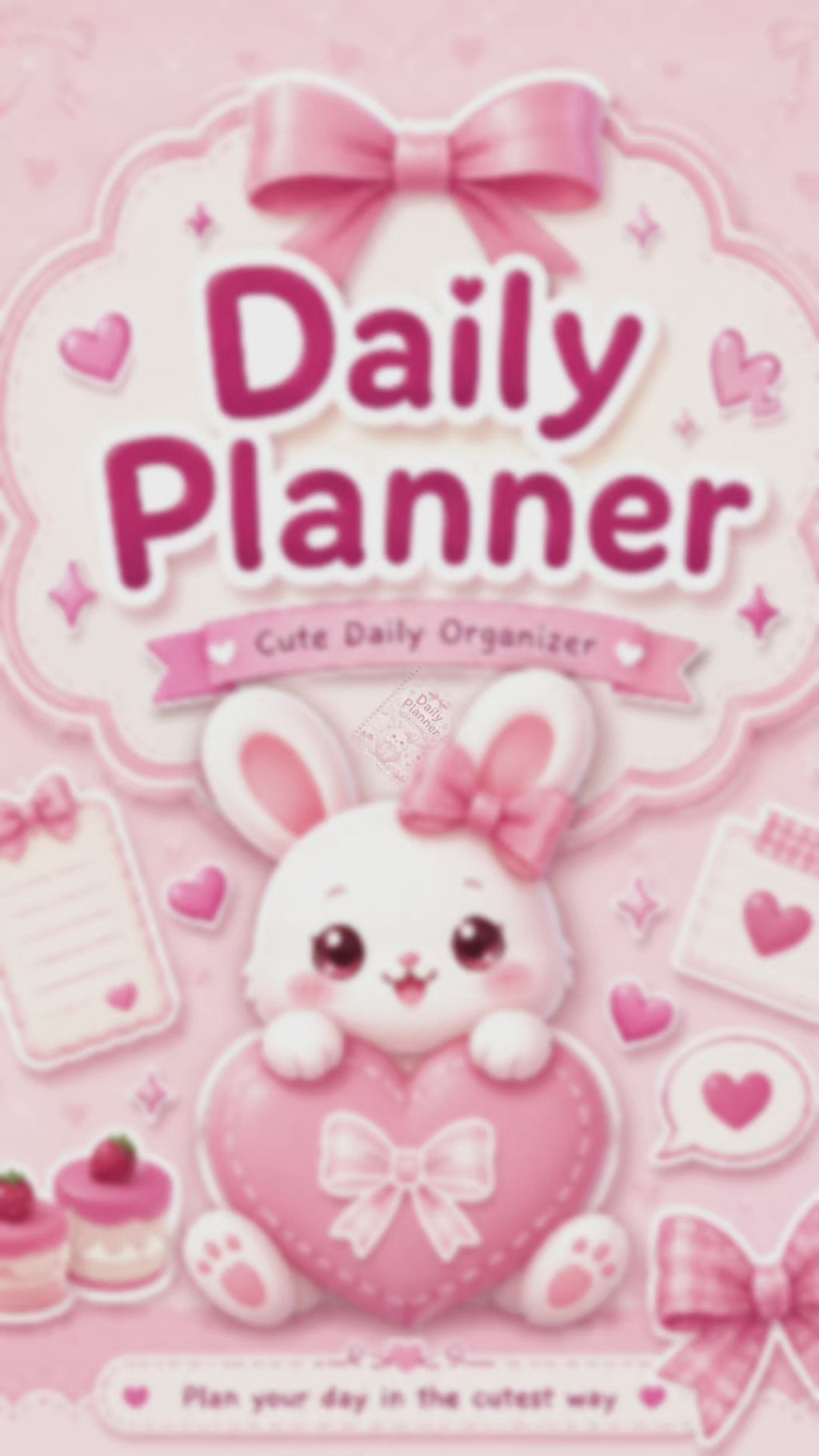 Kawaii Daily Planner - Pink Bunny Printable Planner PDF | 100 Organizer Pages
