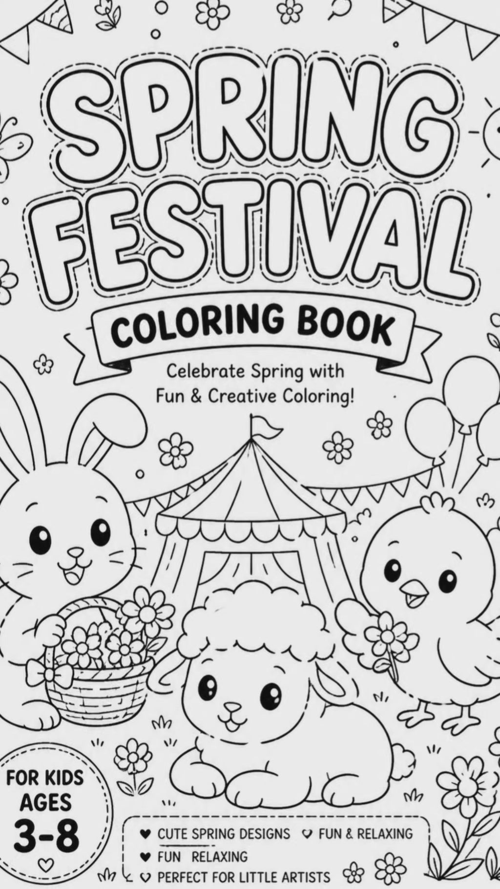 Frühlingsfest-Malbuch – Kinderaktivitätsbuch mit druckbaren Seiten und Rätseln