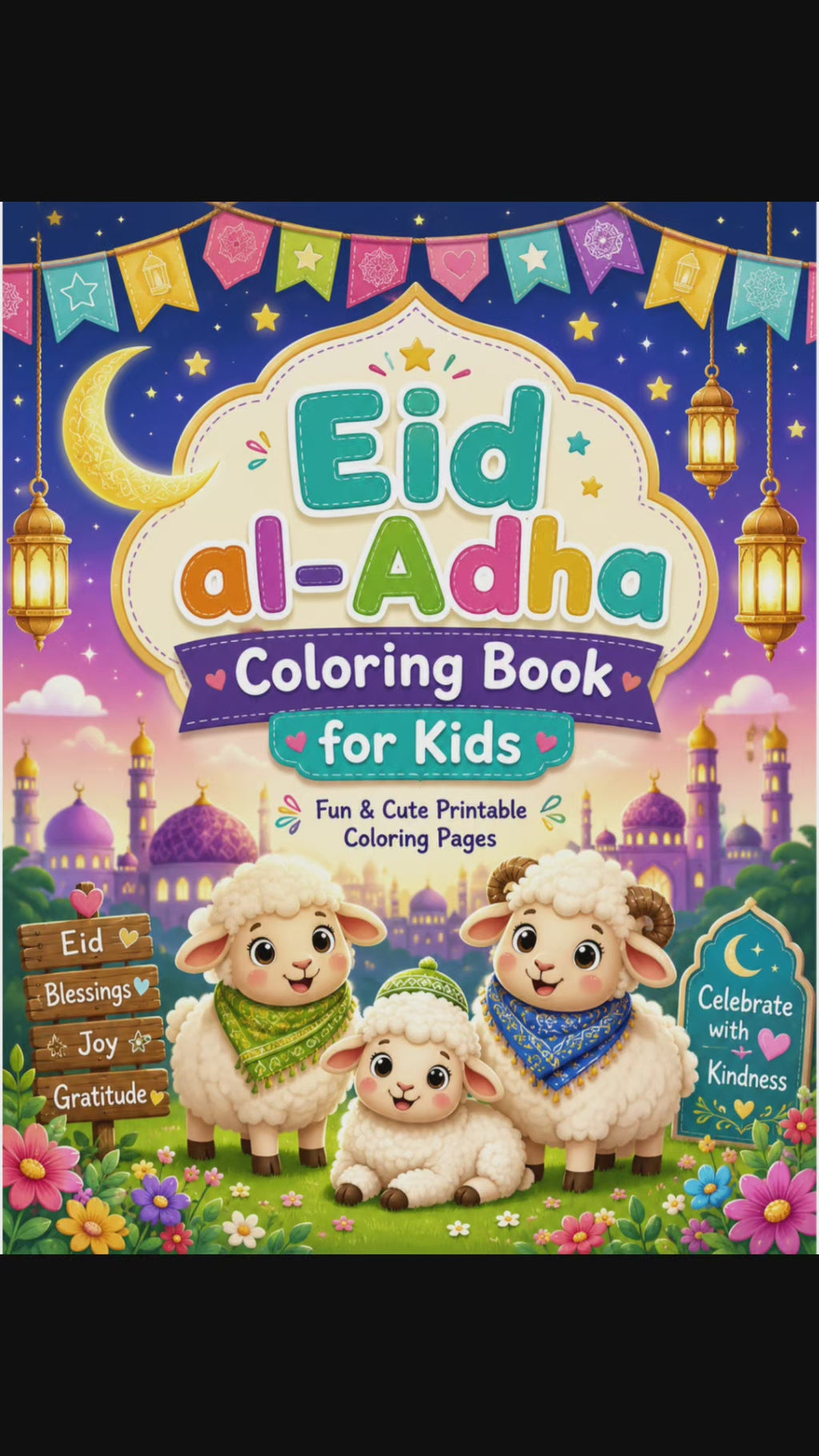 Eid al-Adha Coloring Book – Printable Kids Islamic Activity with Mosque, Lanterns & Sheep